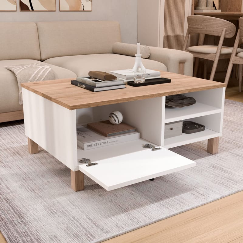 Avero Soffbord 90x38,6x60 cm - Vit och ek - Möbler - Vardagsrum - Soffbord & vardagsrumsbord - Soffbord
