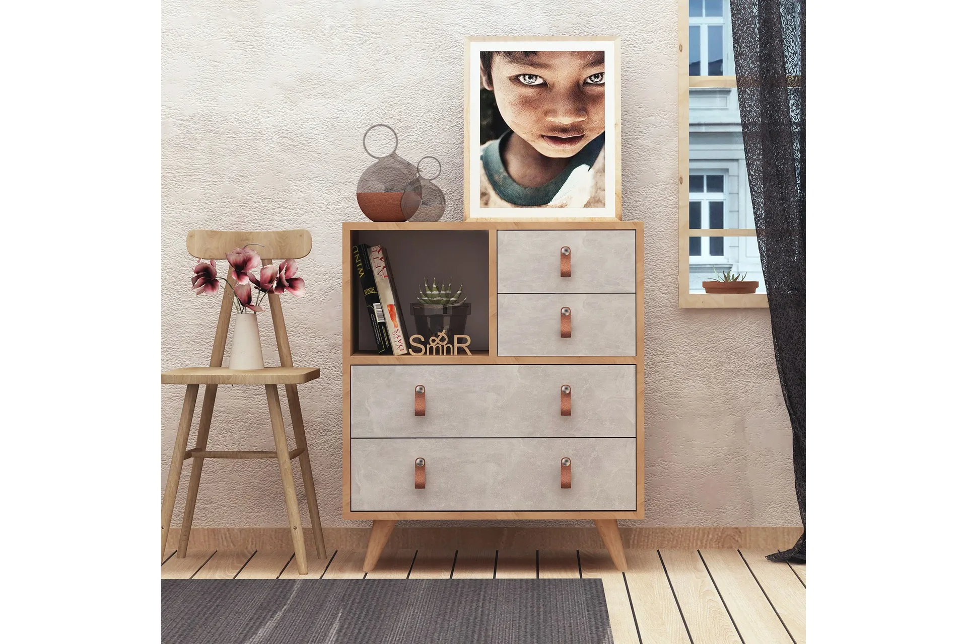 ellina byrå trä/vit - trä/vit