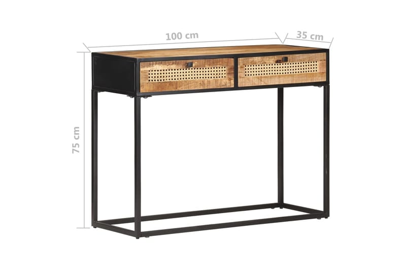 Konsolbord 100x35x75 cm grovt mangoträ och naturlig rotting - Brun - Möbler - Vardagsrum - Soffbord & vardagsrumsbord - Avlastningsbord & konsolbord