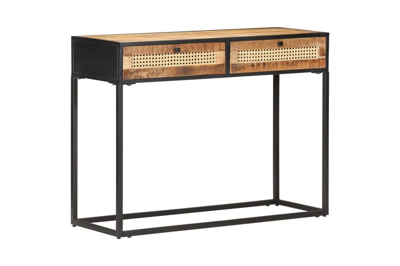 Konsolbord 100x35x75 cm grovt mangoträ och naturlig rotting - Brun - Möbler - Vardagsrum - Soffbord & vardagsrumsbord - Avlastningsbord & konsolbord