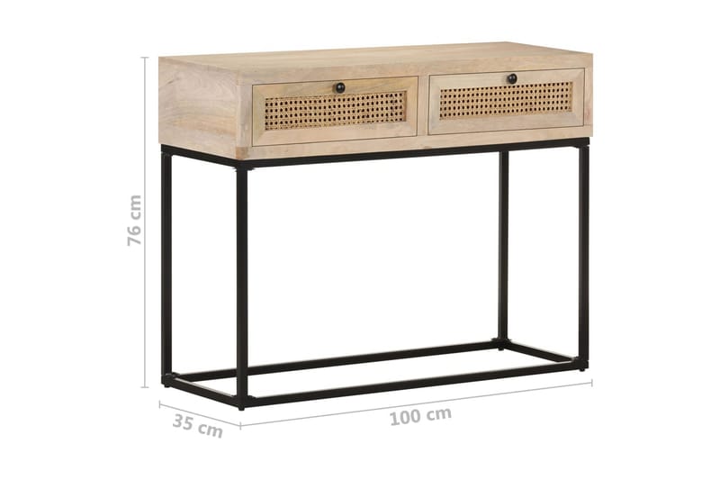 Konsolbord 100x35x76 cm massivt mangoträ och naturlig rottin - Möbler - Vardagsrum - Soffbord & vardagsrumsbord - Avlastningsbord & konsolbord