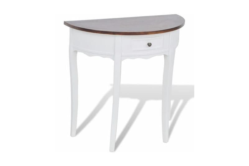 Konsolbord med låda och brun bordskiva halvrund - Vit - Hallbord - Bord - Avlastningsbord & konsolbord