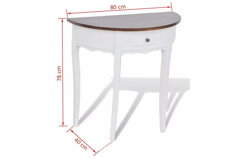 Konsolbord med låda och brun bordskiva halvrund - Vit - Hallbord - Bord - Avlastningsbord & konsolbord