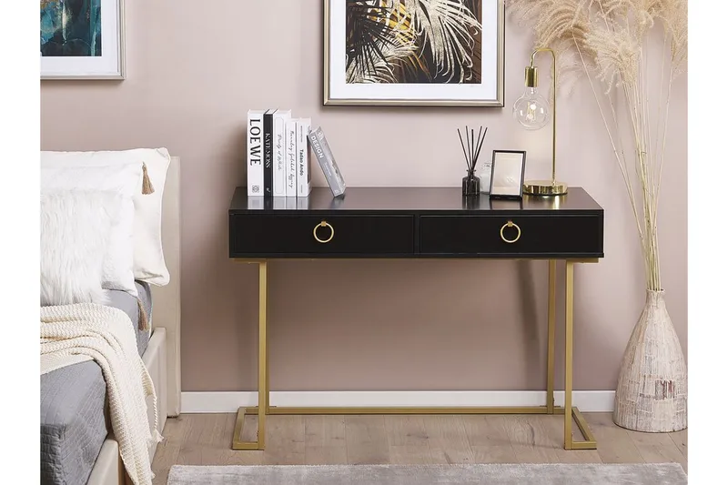 Konsolbord/skrivbord svart/guld WESTPORT - Svart - Möbler - Vardagsrum - Soffbord & vardagsrumsbord - Avlastningsbord & konsolbord