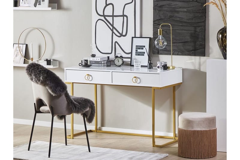 Konsolbord/skrivbord vit/guld WESTPORT - Vit - Möbler - Vardagsrum - Soffbord & vardagsrumsbord - Avlastningsbord & konsolbord
