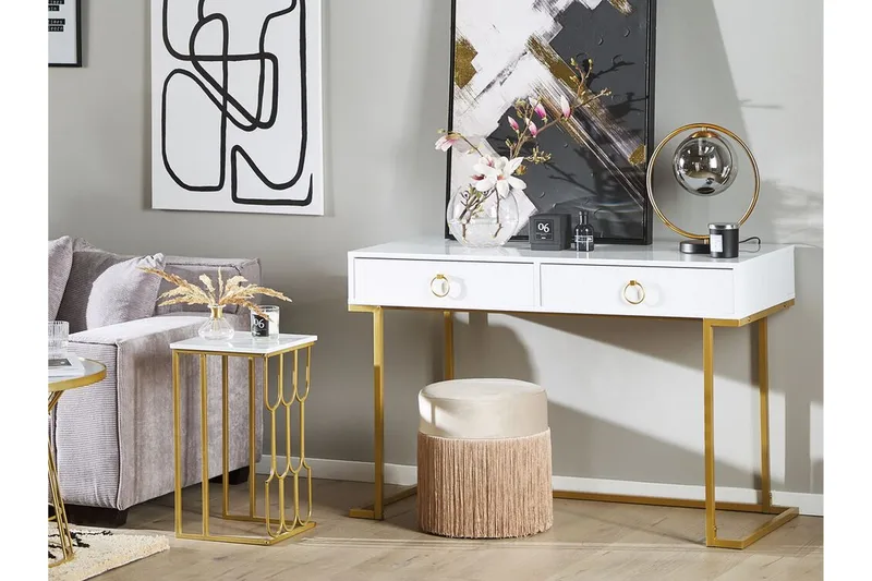 Konsolbord/skrivbord vit/guld WESTPORT - Vit - Möbler - Vardagsrum - Soffbord & vardagsrumsbord - Avlastningsbord & konsolbord