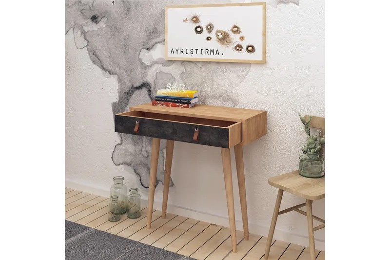 Mod Design Avlastningsbord Läderbeslag - Grå/Trä - Möbler - Vardagsrum - Soffbord & vardagsrumsbord - Avlastningsbord & konsolbord