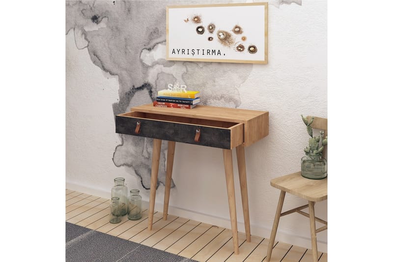 Mod Design Avlastningsbord Läderbeslag - Grå/Trä - Möbler - Vardagsrum - Soffbord & vardagsrumsbord - Avlastningsbord & konsolbord