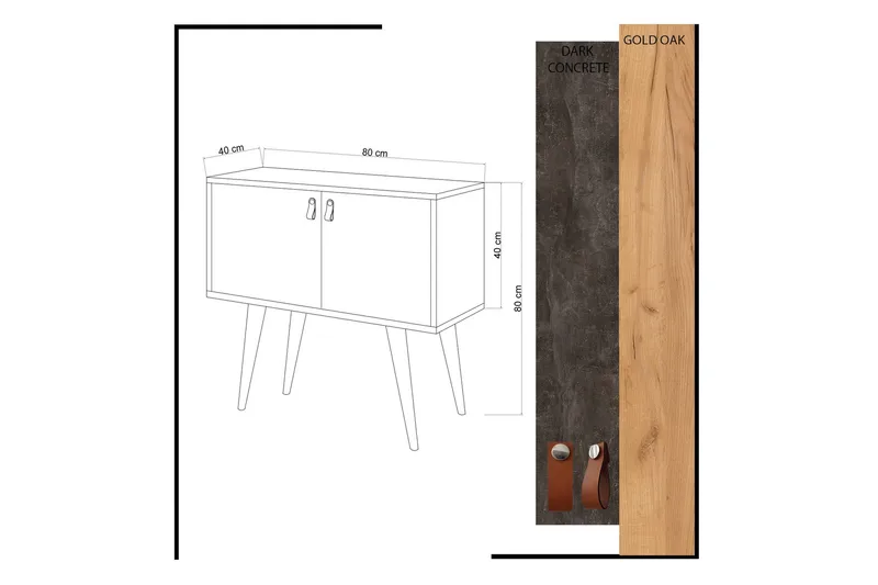 Mod Design Sideboard Läderbeslag - Grå/Trä - Möbler - Vardagsrum - Soffbord & vardagsrumsbord - Avlastningsbord & konsolbord