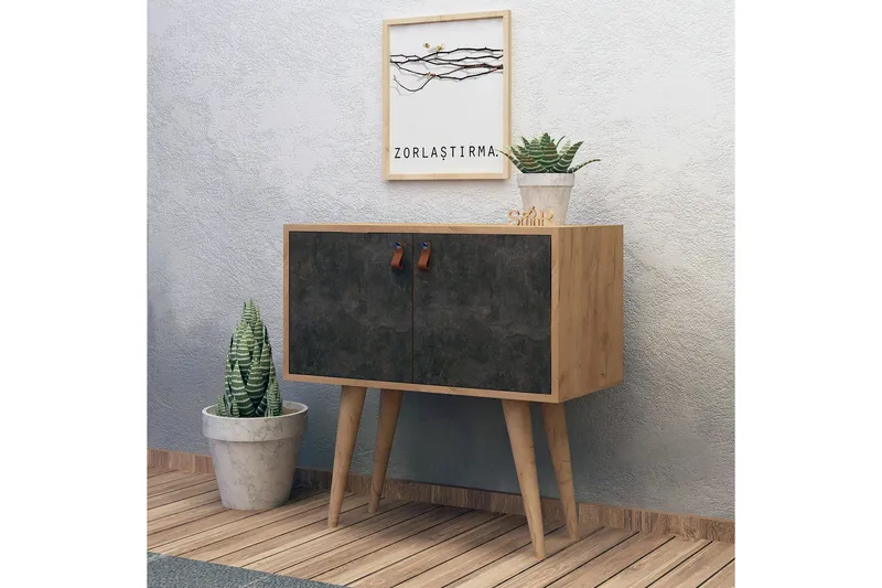 Mod Design Sideboard Läderbeslag - Grå/Trä - Möbler - Vardagsrum - Soffbord & vardagsrumsbord - Avlastningsbord & konsolbord
