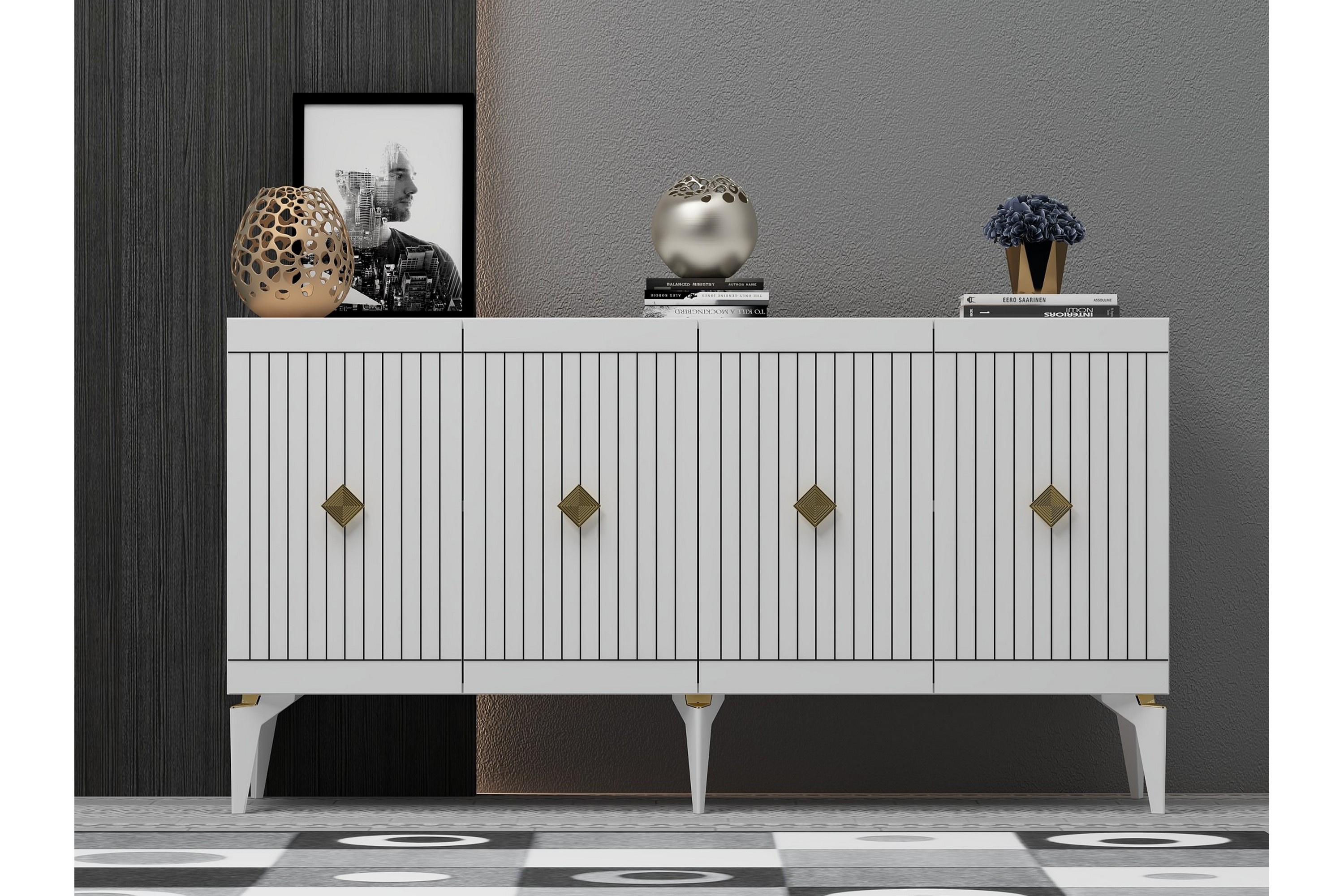 naruyuki konsollbord 150 cm guld/vit -