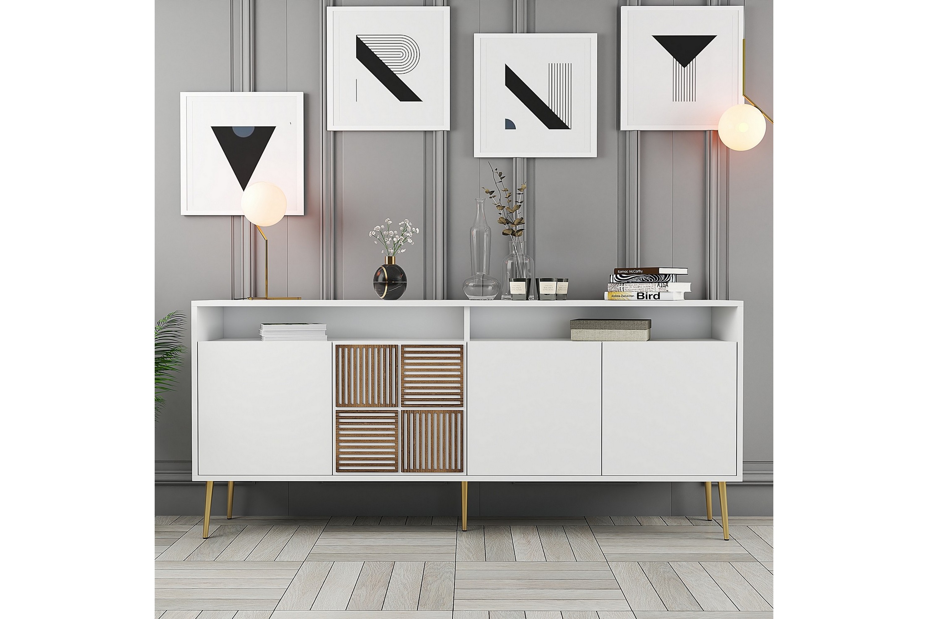 ozzero konsollbord 180 cm guld/vit -