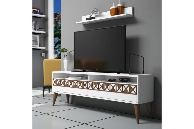 TUERO TV-Möbelset 150 cm Vit - Vit/ek - Tv-möbelset