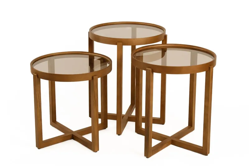 Babilas Satsbord (3 delar) 45x55x45 cm, Transparent valnöt