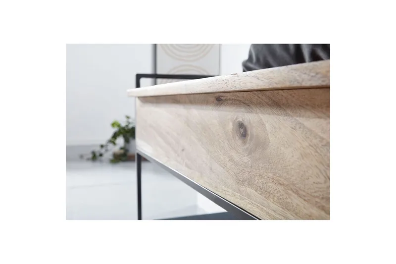 Bänk Wohnling industriell look med stort förvaringsutrymme i massivt trä och öppen skohylla Beige - Beige - Möbler - Vardagsrum - Soffbord & vardagsrumsbord - Brickbord