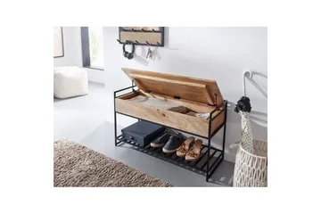 Bänk Wohnling industriell look med stort förvaringsutrymme i massivt trä och öppen skohylla Beige - Beige - Möbler - Vardagsrum - Soffbord & vardagsrumsbord - Brickbord