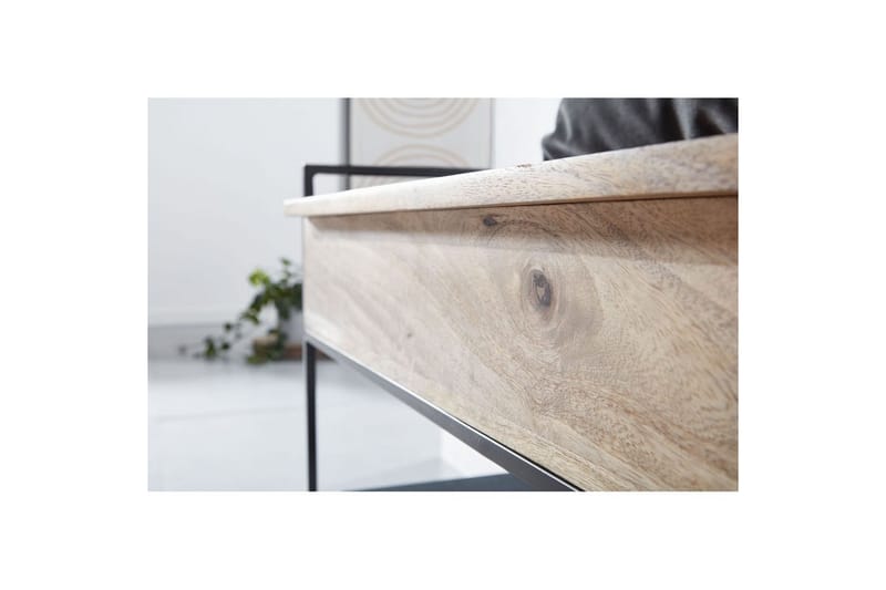 Bänk Wohnling industriell look med stort förvaringsutrymme i massivt trä och öppen skohylla Beige - Beige - Möbler - Vardagsrum - Soffbord & vardagsrumsbord - Brickbord