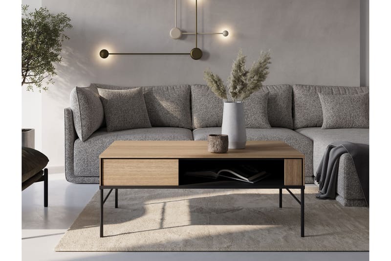 Basici Soffbord 110 cm med Lådor i Trä med Mörkt Trä - Brun - Möbler - Vardagsrum - Soffbord & vardagsrumsbord - Soffbord