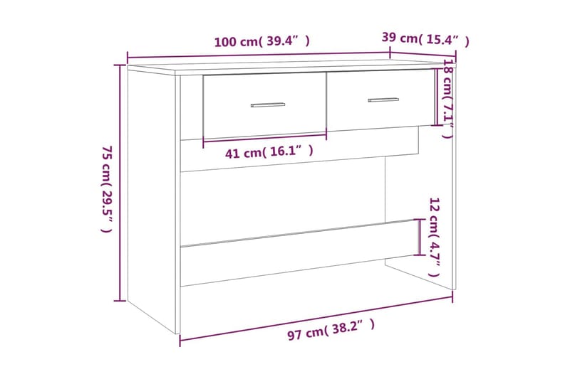 beBasic Avlastningsbord grå sonoma 100x39x75 cm konstruerat trä - Hallbord - Bord - Avlastningsbord & konsolbord