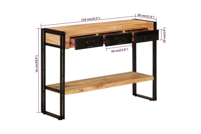 beBasic Konsolbord 110x30x76 cm massivt mangoträ - Möbler - Vardagsrum - Soffbord & vardagsrumsbord - Avlastningsbord & konsolbord