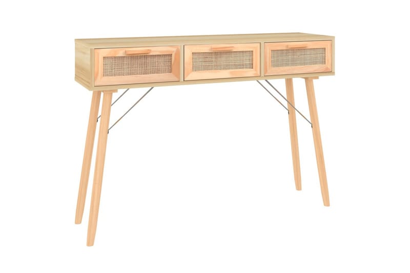 beBasic Konsolbord brun 105x30x75 cm massiv furu och naturlig rotting - Möbler - Vardagsrum - Soffbord & vardagsrumsbord - Avlastningsbord & konsolbord
