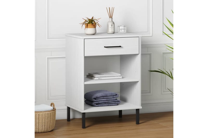 beBasic Konsolbord med metallben OSLO vit massiv furu - Möbler - Vardagsrum - Soffbord & vardagsrumsbord - Avlastningsbord & konsolbord