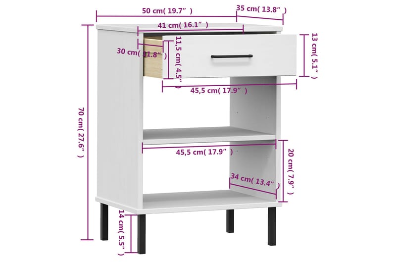 beBasic Konsolbord med metallben OSLO vit massiv furu - Möbler - Vardagsrum - Soffbord & vardagsrumsbord - Avlastningsbord & konsolbord