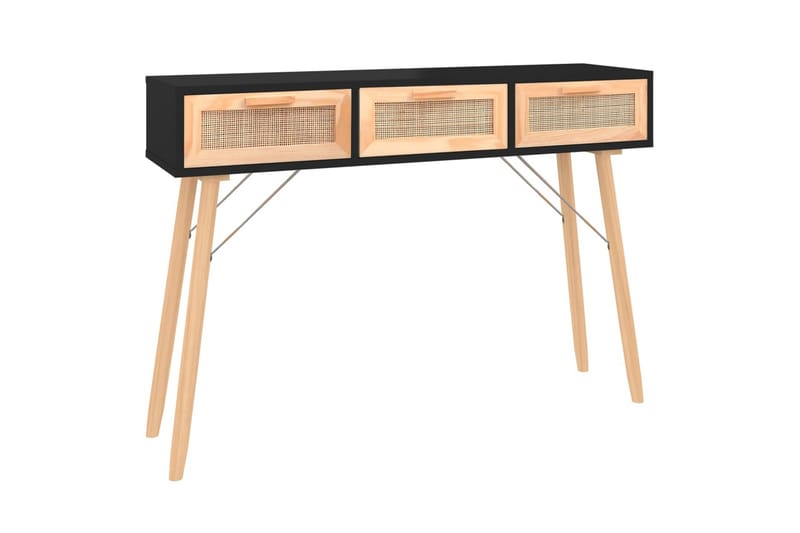 beBasic Konsolbord svart 105x30x75 cm massiv furu och naturlig rotting - Möbler - Vardagsrum - Soffbord & vardagsrumsbord - Avlastningsbord & konsolbord