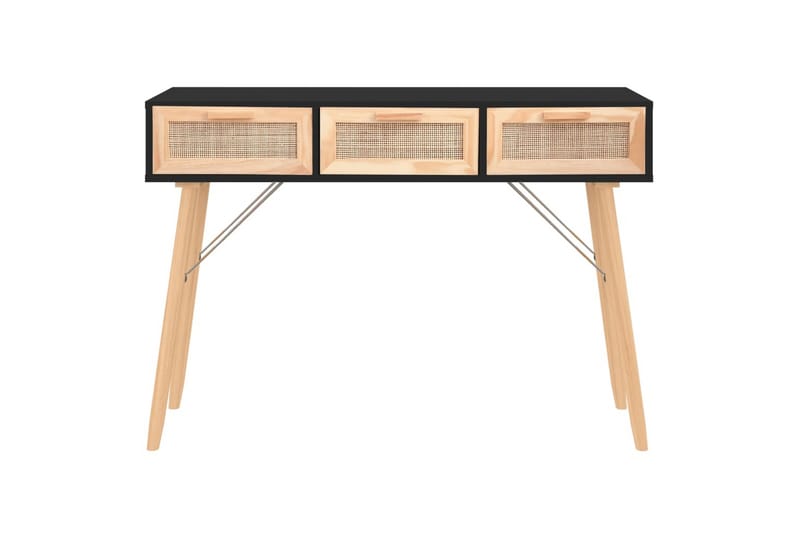 beBasic Konsolbord svart 105x30x75 cm massiv furu och naturlig rotting - Hallbord - Bord - Avlastningsbord & konsolbord