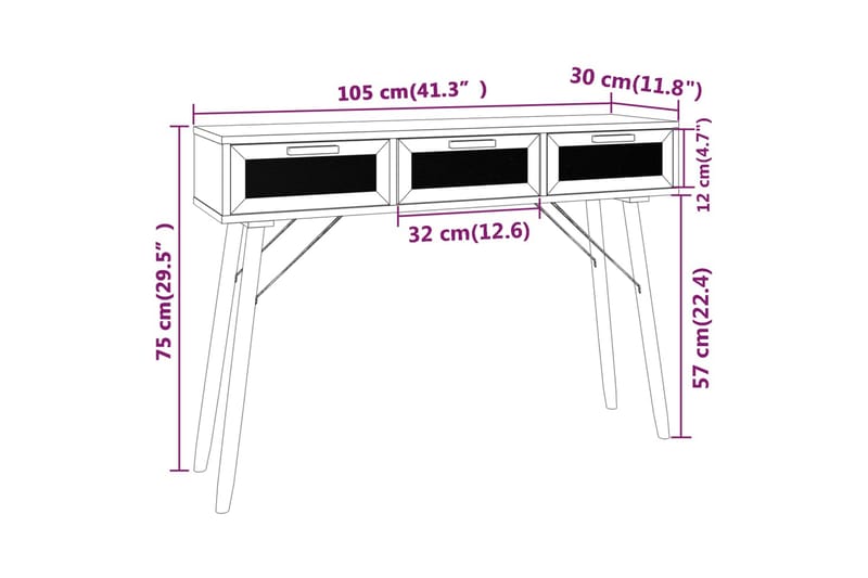 beBasic Konsolbord svart 105x30x75 cm massiv furu och naturlig rotting - Hallbord - Bord - Avlastningsbord & konsolbord