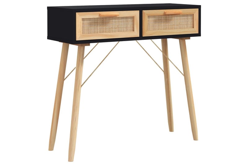 beBasic Konsolbord svart 80x30x75 cm massiv furu och naturlig rotting - Möbler - Vardagsrum - Soffbord & vardagsrumsbord - Avlastningsbord & konsolbord