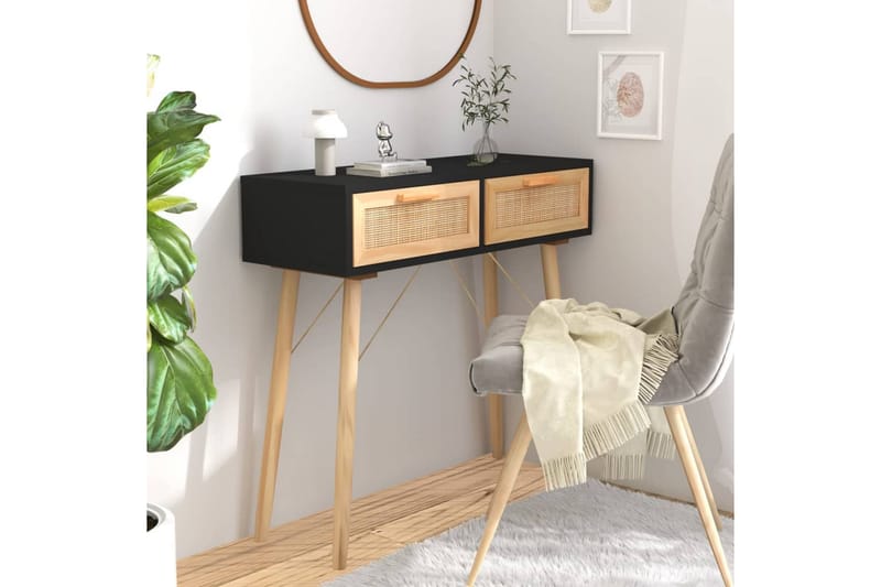 beBasic Konsolbord svart 80x30x75 cm massiv furu och naturlig rotting - Möbler - Vardagsrum - Soffbord & vardagsrumsbord - Avlastningsbord & konsolbord