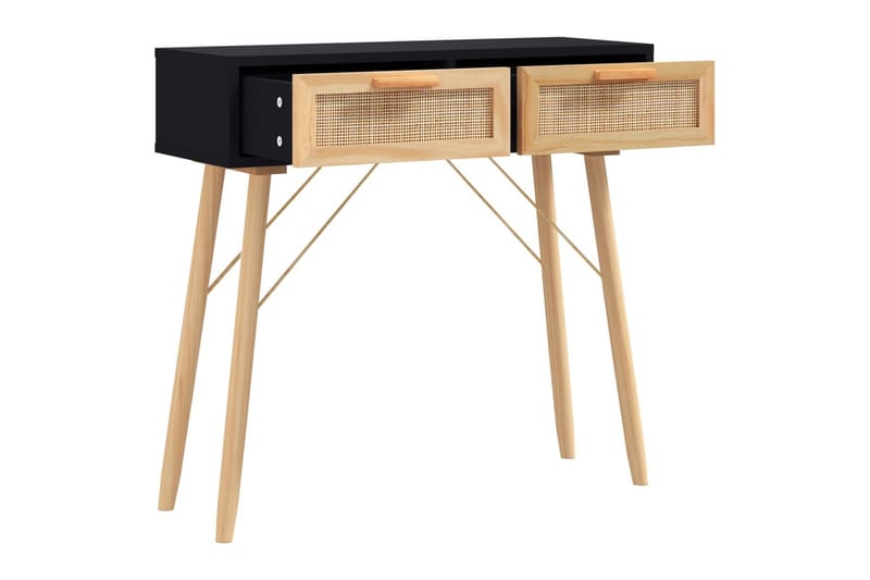 beBasic Konsolbord svart 80x30x75 cm massiv furu och naturlig rotting - Möbler - Vardagsrum - Soffbord & vardagsrumsbord - Avlastningsbord & konsolbord
