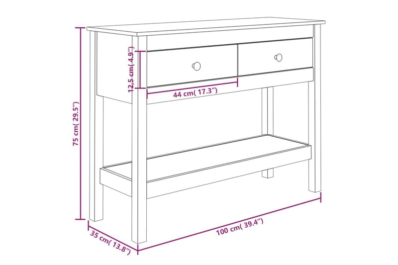 beBasic Konsolbord vit 100x35x75 cm massiv furu - Möbler - Vardagsrum - Soffbord & vardagsrumsbord - Avlastningsbord & konsolbord