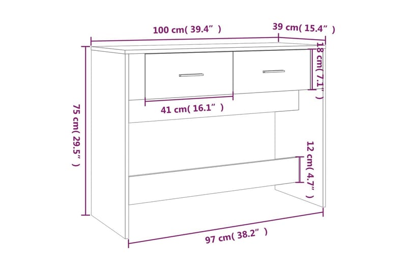 beBasic Konsolbord vit 100x39x75 cm konstruerat trä - Möbler - Vardagsrum - Soffbord & vardagsrumsbord - Avlastningsbord & konsolbord