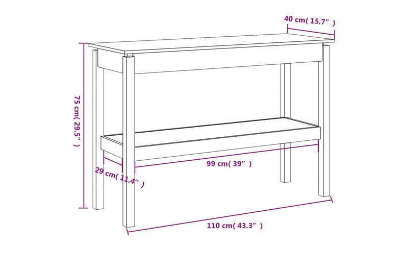 beBasic Konsolbord vit 110x40x75 cm massiv furu - Möbler - Vardagsrum - Soffbord & vardagsrumsbord - Avlastningsbord & konsolbord