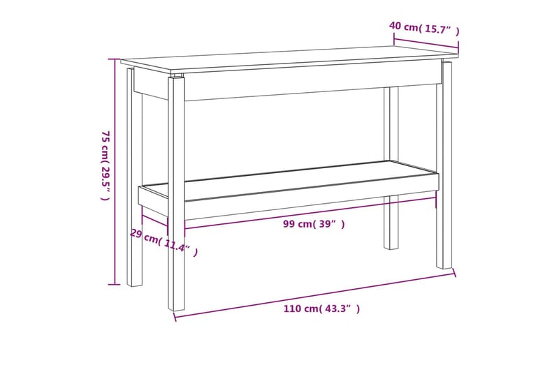 beBasic Konsolbord vit 110x40x75 cm massiv furu - Hallbord - Bord - Avlastningsbord & konsolbord