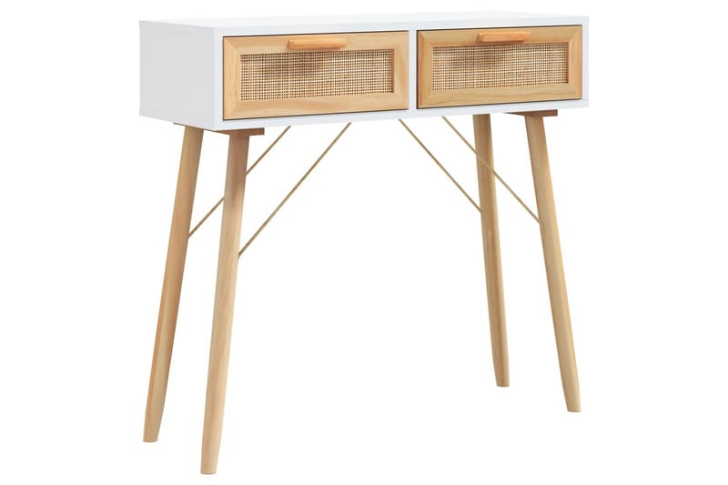 beBasic Konsolbord vit 80x30x75 cm massiv furu och naturlig rotting - Möbler - Vardagsrum - Soffbord & vardagsrumsbord - Avlastningsbord & konsolbord