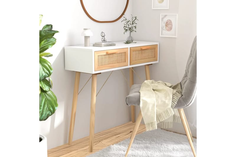 beBasic Konsolbord vit 80x30x75 cm massiv furu och naturlig rotting - Möbler - Vardagsrum - Soffbord & vardagsrumsbord - Avlastningsbord & konsolbord