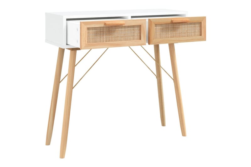 beBasic Konsolbord vit 80x30x75 cm massiv furu och naturlig rotting - Möbler - Vardagsrum - Soffbord & vardagsrumsbord - Avlastningsbord & konsolbord