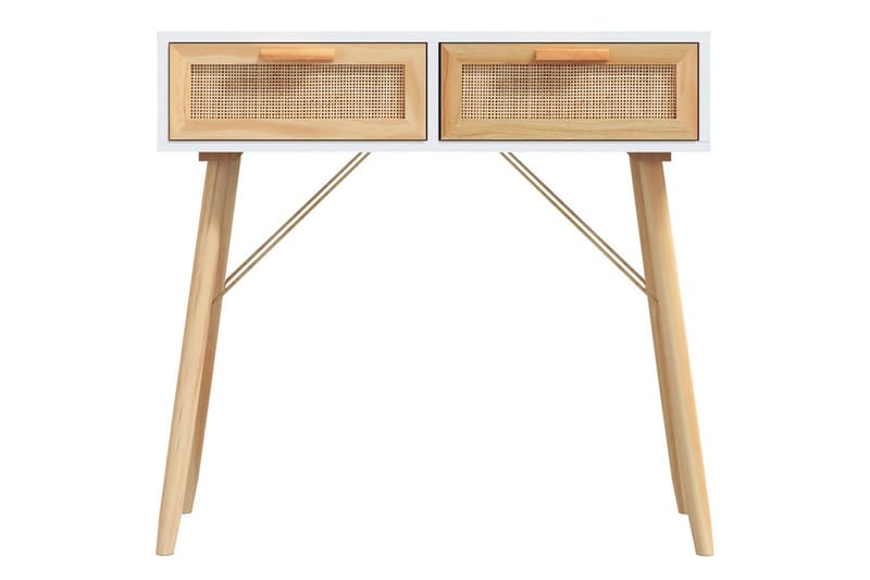 beBasic Konsolbord vit 80x30x75 cm massiv furu och naturlig rotting - Möbler - Vardagsrum - Soffbord & vardagsrumsbord - Avlastningsbord & konsolbord