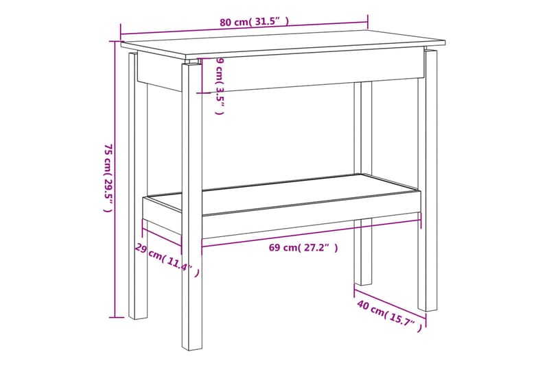 beBasic Konsolbord vit 80x40x75 cm massiv furu - Hallbord - Bord - Avlastningsbord & konsolbord