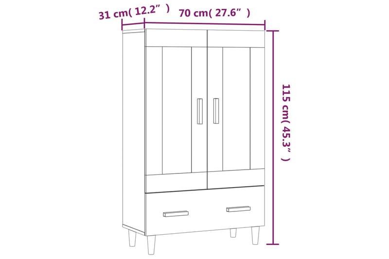 beBasic Skåp brun ek 70x31x115 cm konstruerat trä - Brickbord - Bord - Sidobord & lampbord