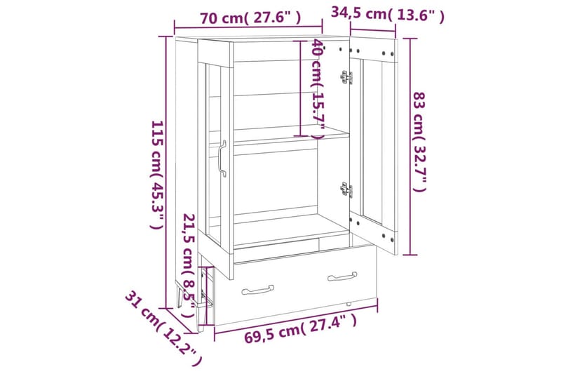 beBasic Skåp brun ek 70x31x115 cm konstruerat trä - Brickbord - Bord - Sidobord & lampbord