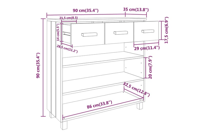 beBasic Soffbord mörkgrå 90x35x90 cm massiv furu - Soffbord - Bord