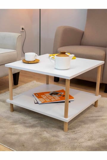 Belvo 60x42,5x60 cm Rektangulärt Soffbord med Hyllor i Målat Trä - Vit - Möbler - Vardagsrum - Soffbord & vardagsrumsbord - Soffbord