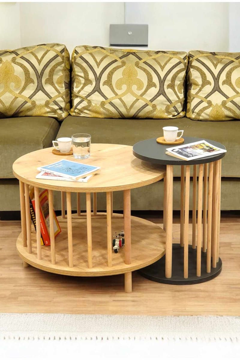 Belvo Soffbordsset 60x43 cm - Sapphire Oak och antracit - Möbler - Vardagsrum - Soffbord & vardagsrumsbord - Soffbord