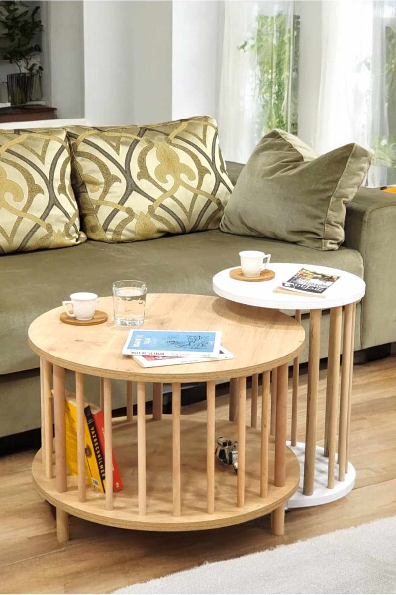 Belvo Soffbordsset 60x43 cm - Sapphire Oak och vit - Möbler - Vardagsrum - Soffbord & vardagsrumsbord - Soffbord