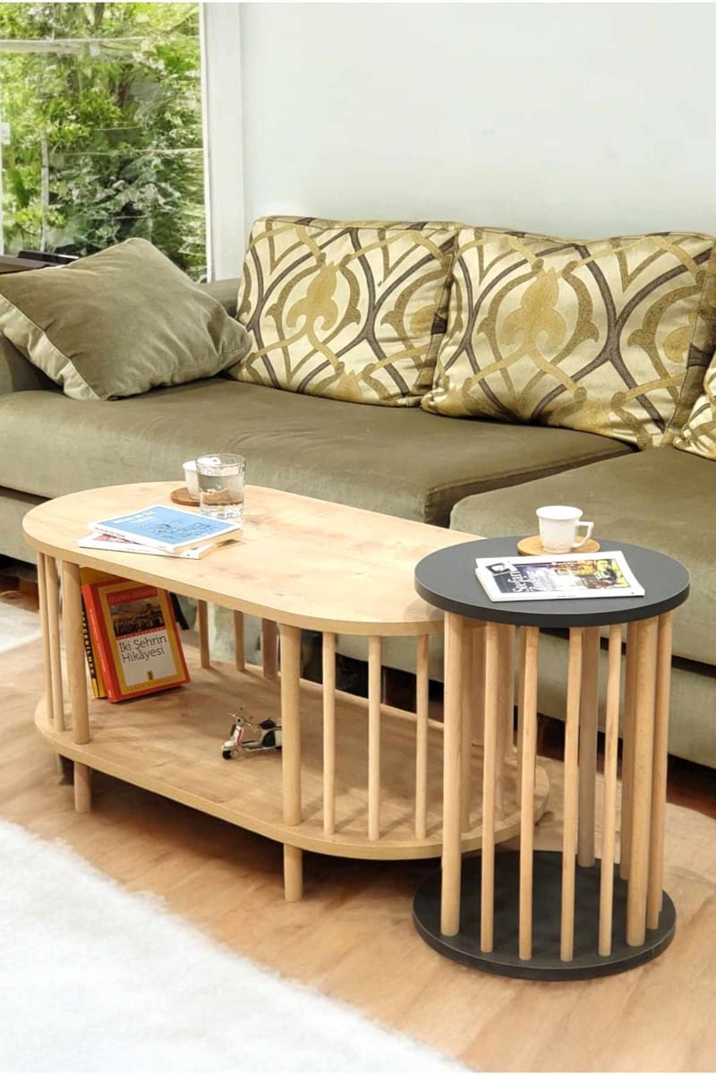 Belvo Soffbordsset 90x43x45 cm - Sapphire Oak och antracit - Möbler - Vardagsrum - Soffbord & vardagsrumsbord - Soffbord