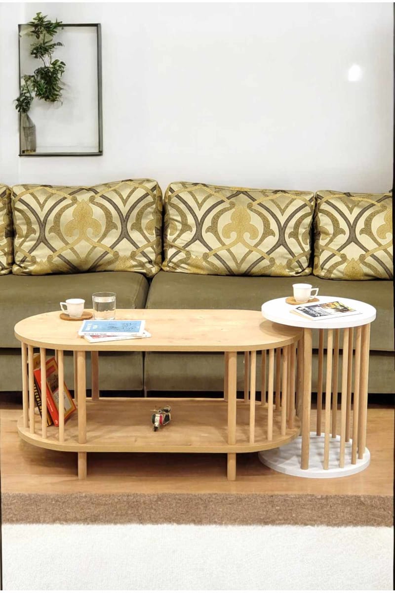 Belvo Soffbordsset 90x43x45 cm - Sapphire Oak och vit - Möbler - Vardagsrum - Soffbord & vardagsrumsbord - Soffbord